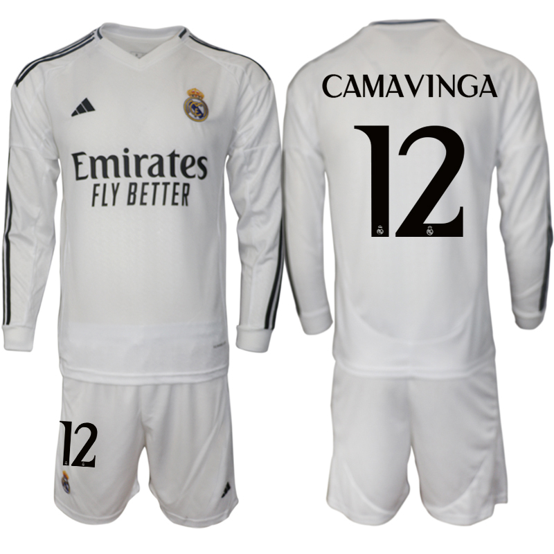 Men 2024-2025 Club Real Madrid home Long Sleeves White #12 Soccer Jersey